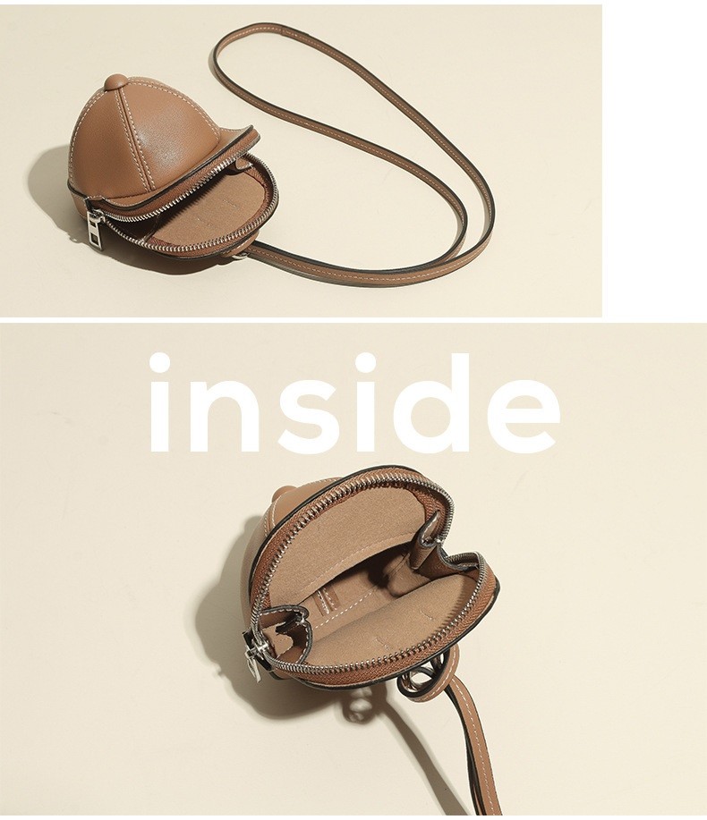 Shoulder Bag Brown Real Leather Hat Shape Crossbody Bags for Women