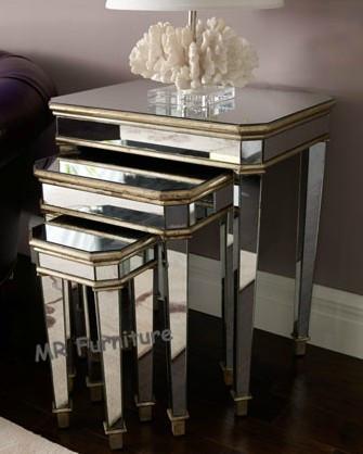 Buy cheap 3 Set Mirrored Side Tables For Bedroom , Silver Modern Mirrored Furniture from wholesalers