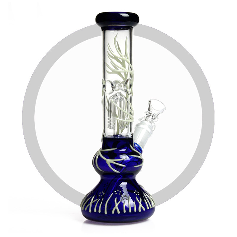 Double Colorful Round Base Glass Bong 4 Arms Tree Perc Smoking Bongs Water Pipe Luminous Tree On Glass Hookah