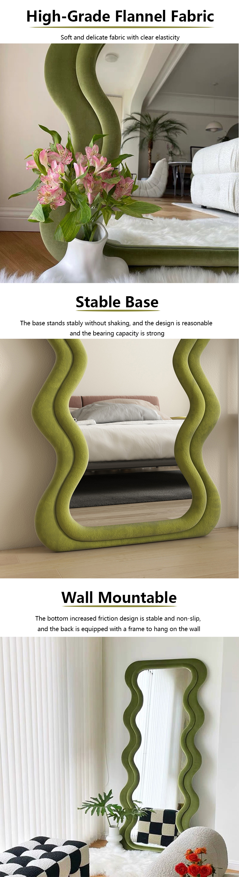 Vertical Large Wavy Floor Length Mirror Full Length 70 Inch