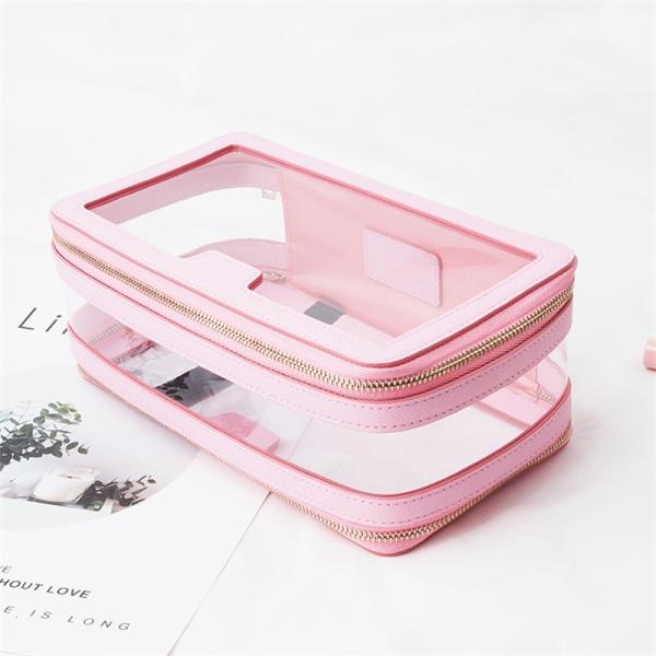 Buy cheap Leather Trimmed PVC Cosmetic Bag Double Zippers from wholesalers