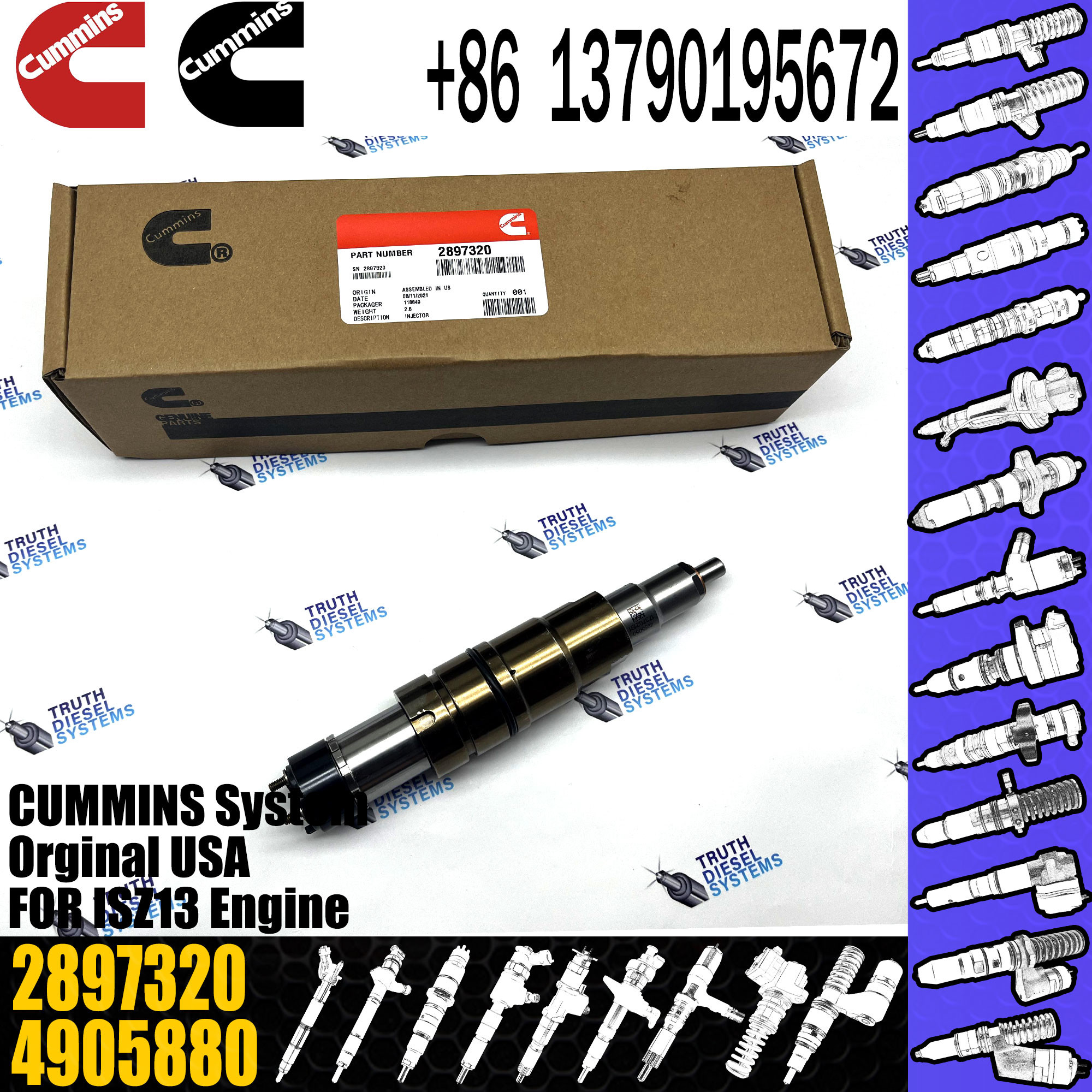 Cummins Machinery Engines Parts Cummins ISZ13 Engine Injector 5579419 2897320 fuel injector 5579419 2897320 2872405 2031