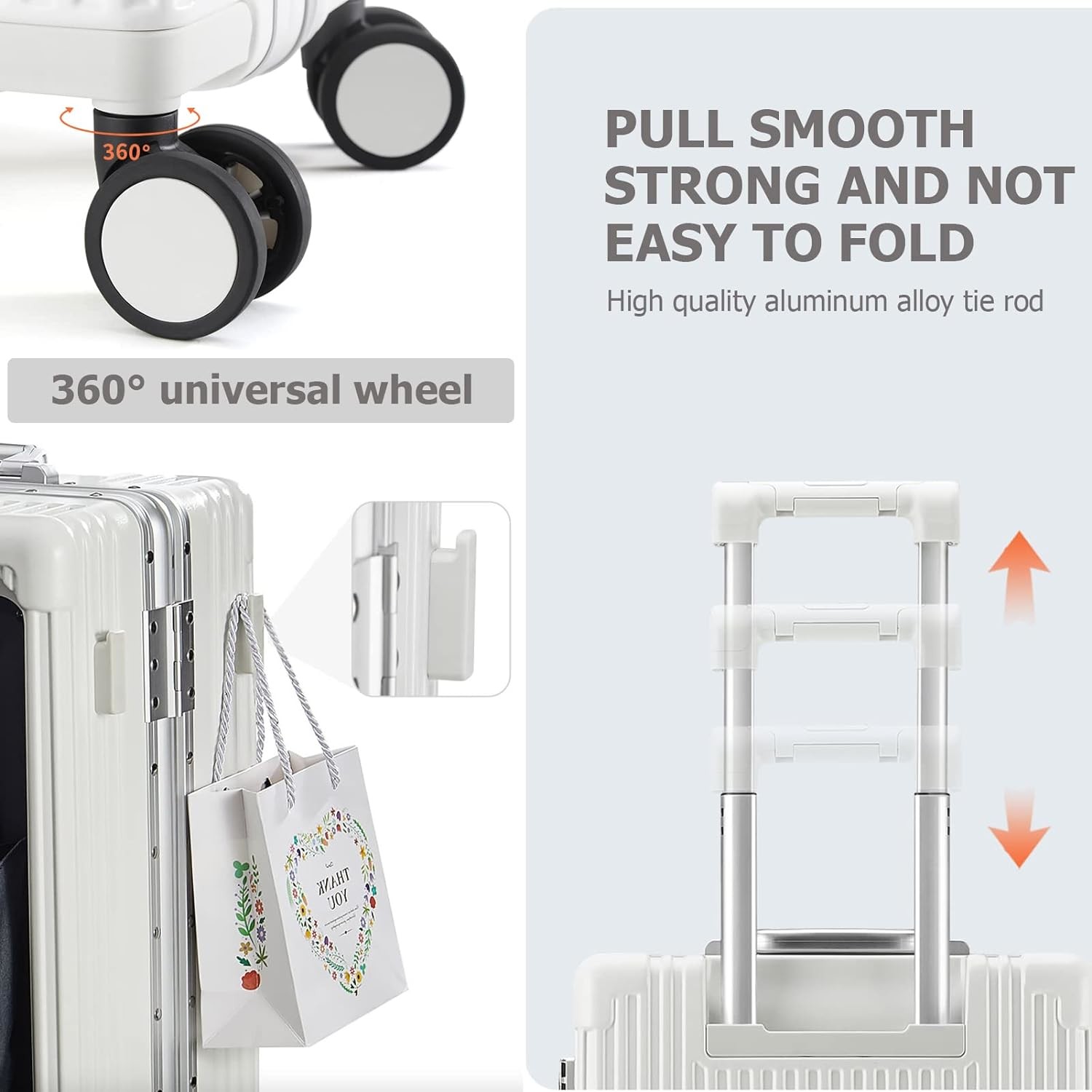 20in Aluminium Frame Hardside Spinner Wheel Luggage, Built-In TSA lock Carry on Suitcase, with Cup Holder & USB Port