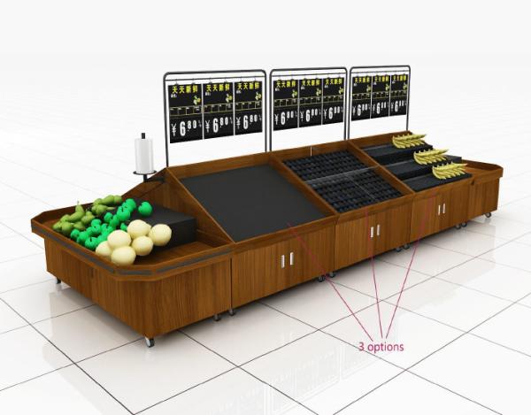 Buy cheap supermarket wooden produce display table furniture from wholesalers