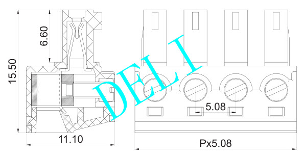 Green Color Male Pin Header Connector Feed Through Header DL2EDG15K-XX-5.08