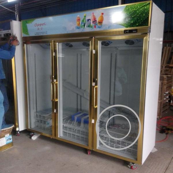 Buy cheap OP-A408 Triple Glass Door Gold Color Luxurious Supermarket Glass Door Fridge from wholesalers