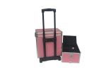 Pink Aluminum Makeup Trolley Case Rolling Aluminum Cosmetic Case
