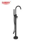 Matt Black Brass Freestanding Bathtub Faucets With Diverter Single Lever Floor