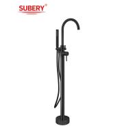 Buy cheap Matt Black Brass Freestanding Bathtub Faucets With Diverter Single Lever Floor product