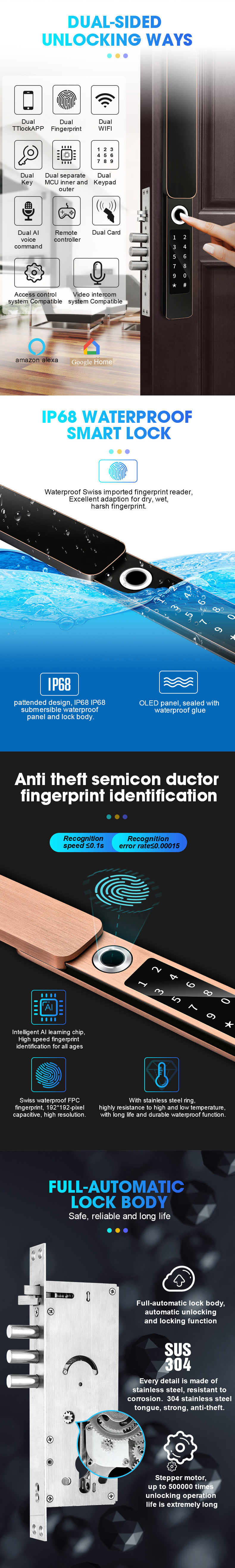 Bluetooth APP Front Door Electronic IP68 Waterproof Smart Locks