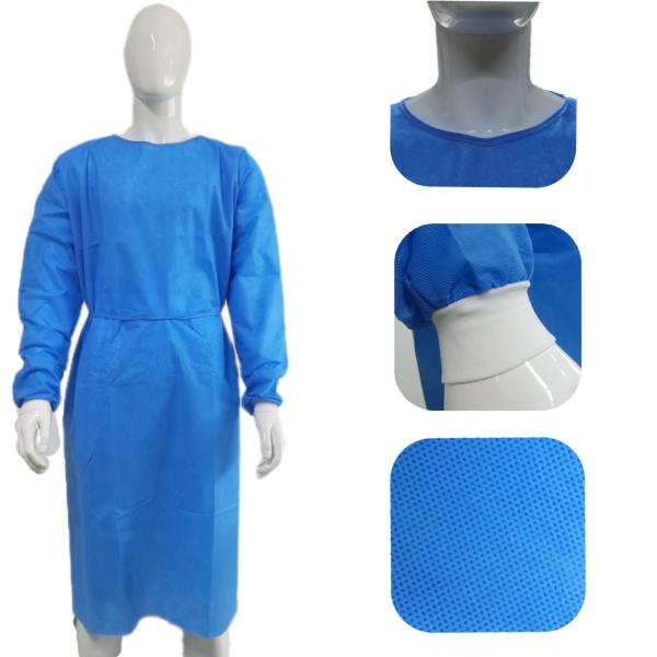 Disposable Gown Waterproof Soft PPE Visit Gown with Knitted Cuffs 120*140cm