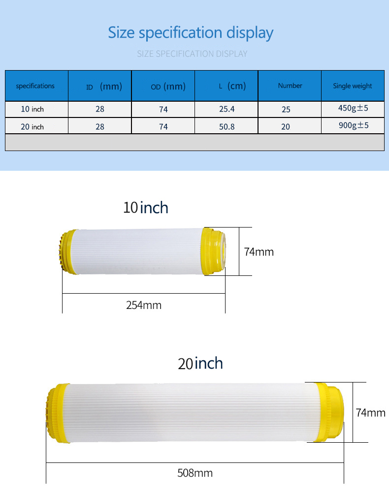 Household Water Treatment 10 inch Resin Filter Cartridge for Full House Reverse Osmosis
