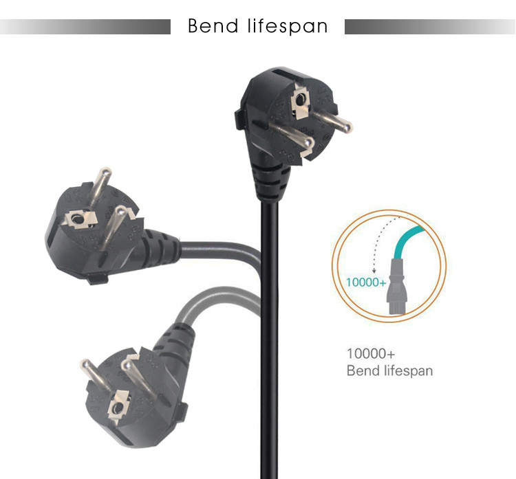 Pure Copper VDE Power Cord Electric Kettle Computer Three Hole 3 Core French Plug