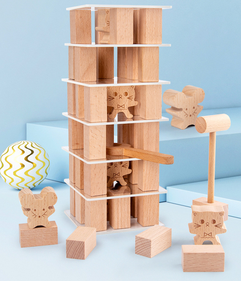 Children'S Stacked Solid Pine Wooden Building Block