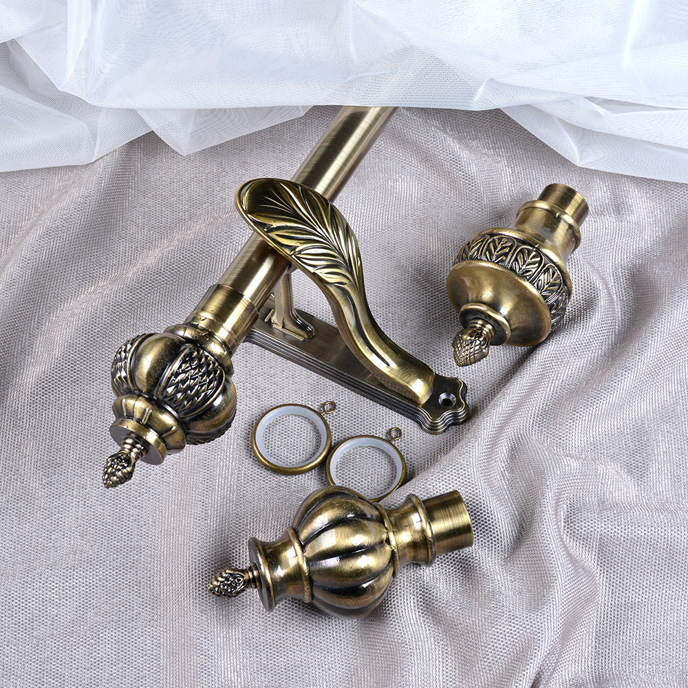 25MM Wholesale Anti-Brass Colored Curtain Rod Set Pole Classic Style Curtain Finials Accessories Metal Curtain Rods Sets