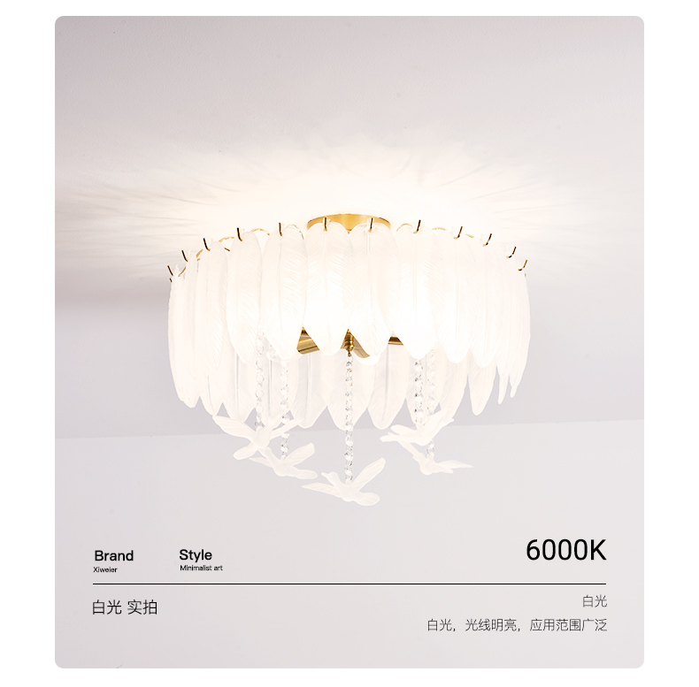 Creative Glass Feather Chandelier Modern Living Bedroom Kitchen Island Hanging（WH-CY-252）