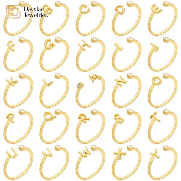 Buy cheap Diamond Zircon Jewelry 14k Gold Plated Letter Ring Open Adjustable from wholesalers