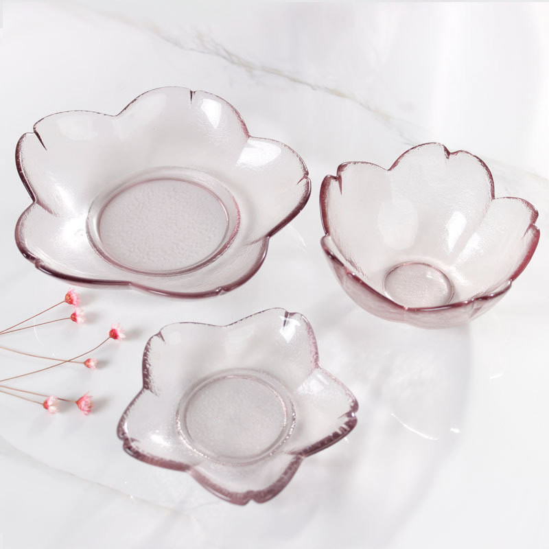 Creative Pink Cherry Blossom Glass Fruit Salad Plate