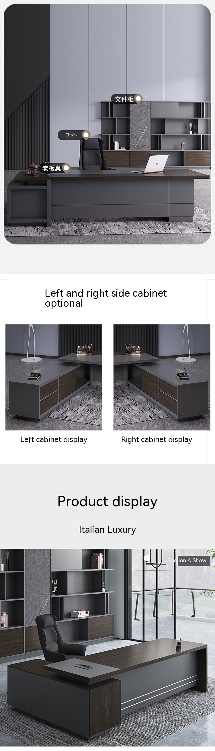 Luxury Modern Wood Design Executive L-Shape President's Desk for Office Furniture