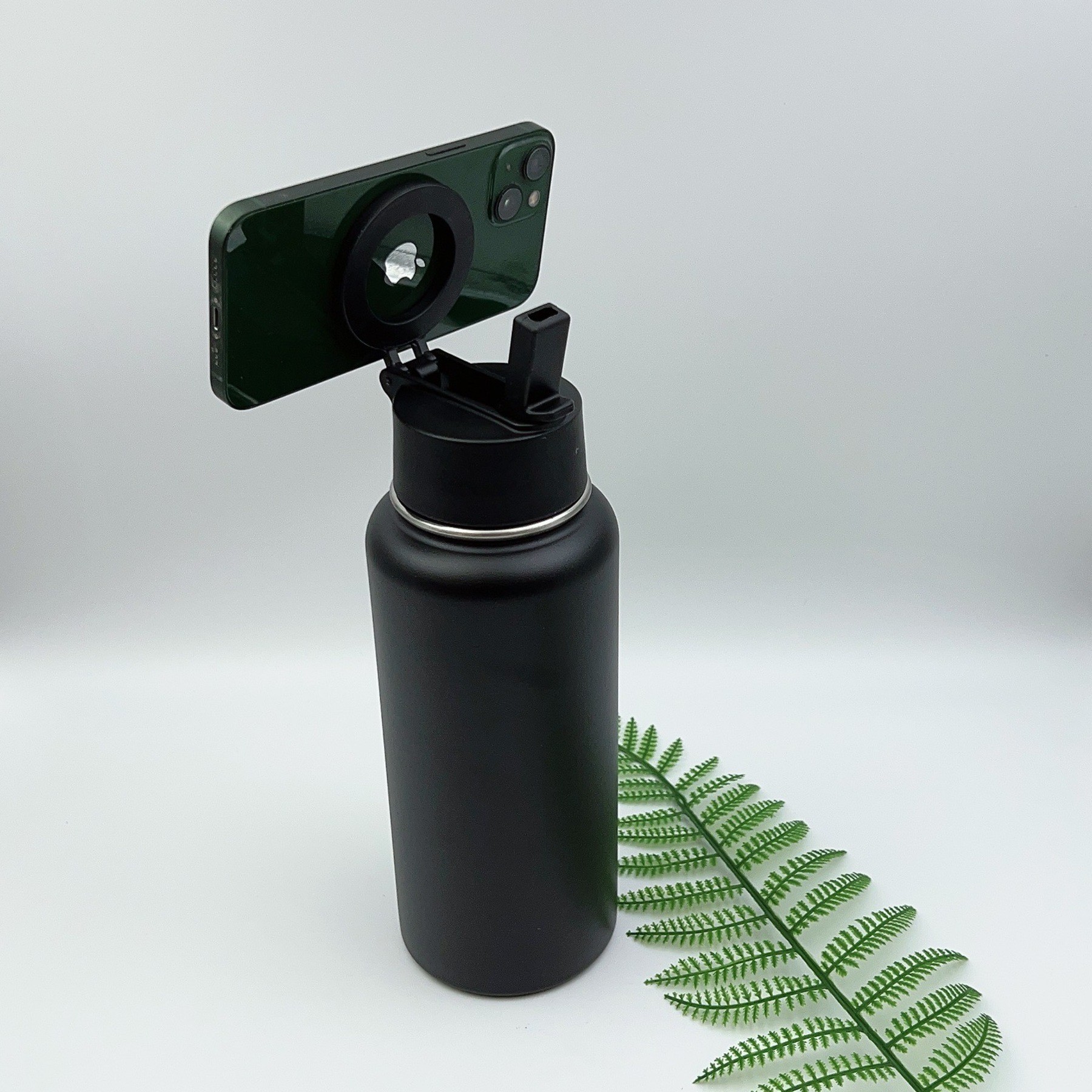 32oz Space Cup With Mobile Phone Magnetic Suction Cover, Stainless Steel Vacuum Wide Mouth Insulated Cup, Large Capacity