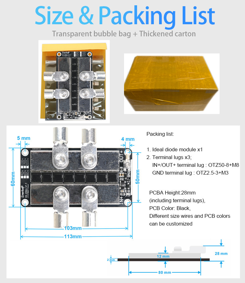 High Current Ideal Diode Module 80V 200A Solar Panels Charging Prevents Backflow
