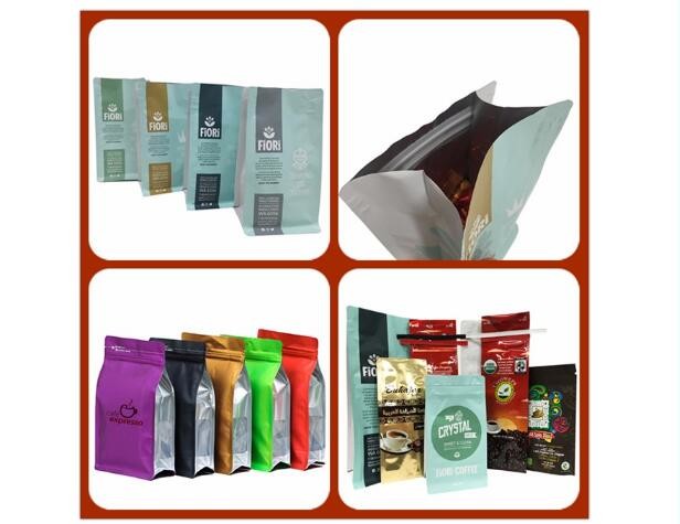 Top quality customized Eight side sealing flat bottom bag/gravure printing coffee square bottom biscuit bag /food