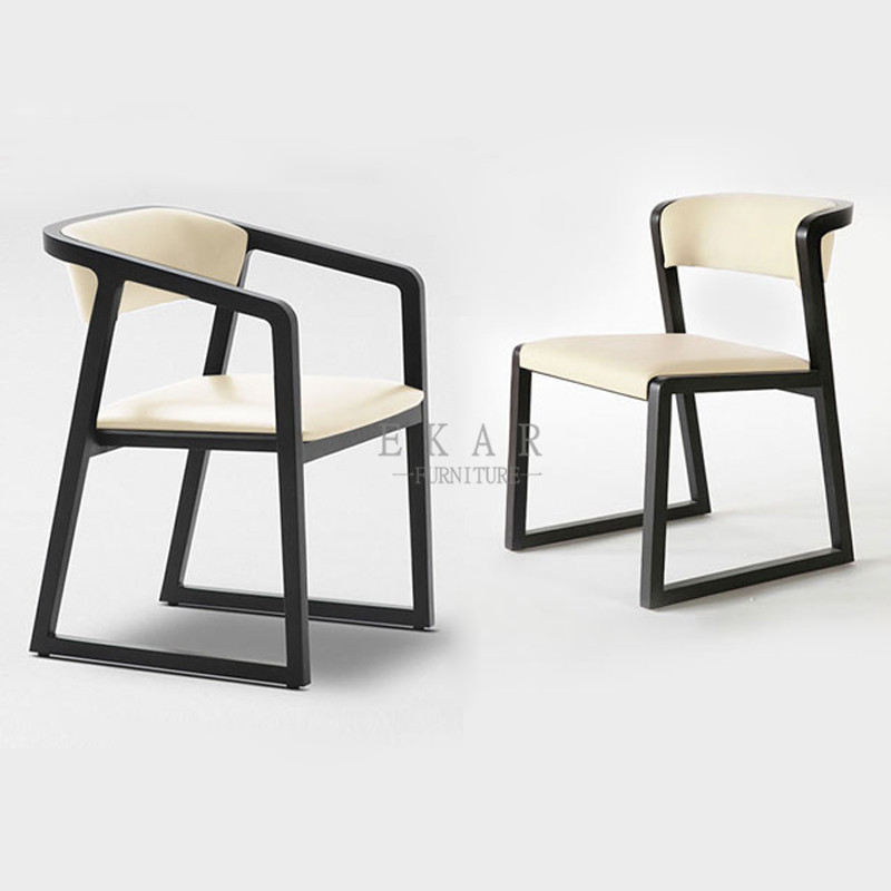 Modern Wood Frame White Leather Dining Chair