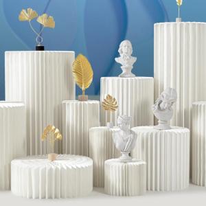 Wholesale Roman Wedding Columns Paper Roman Pillar Folding Paper Pillar Column With Acrylic Lid For Wedding Table Decorations from china suppliers