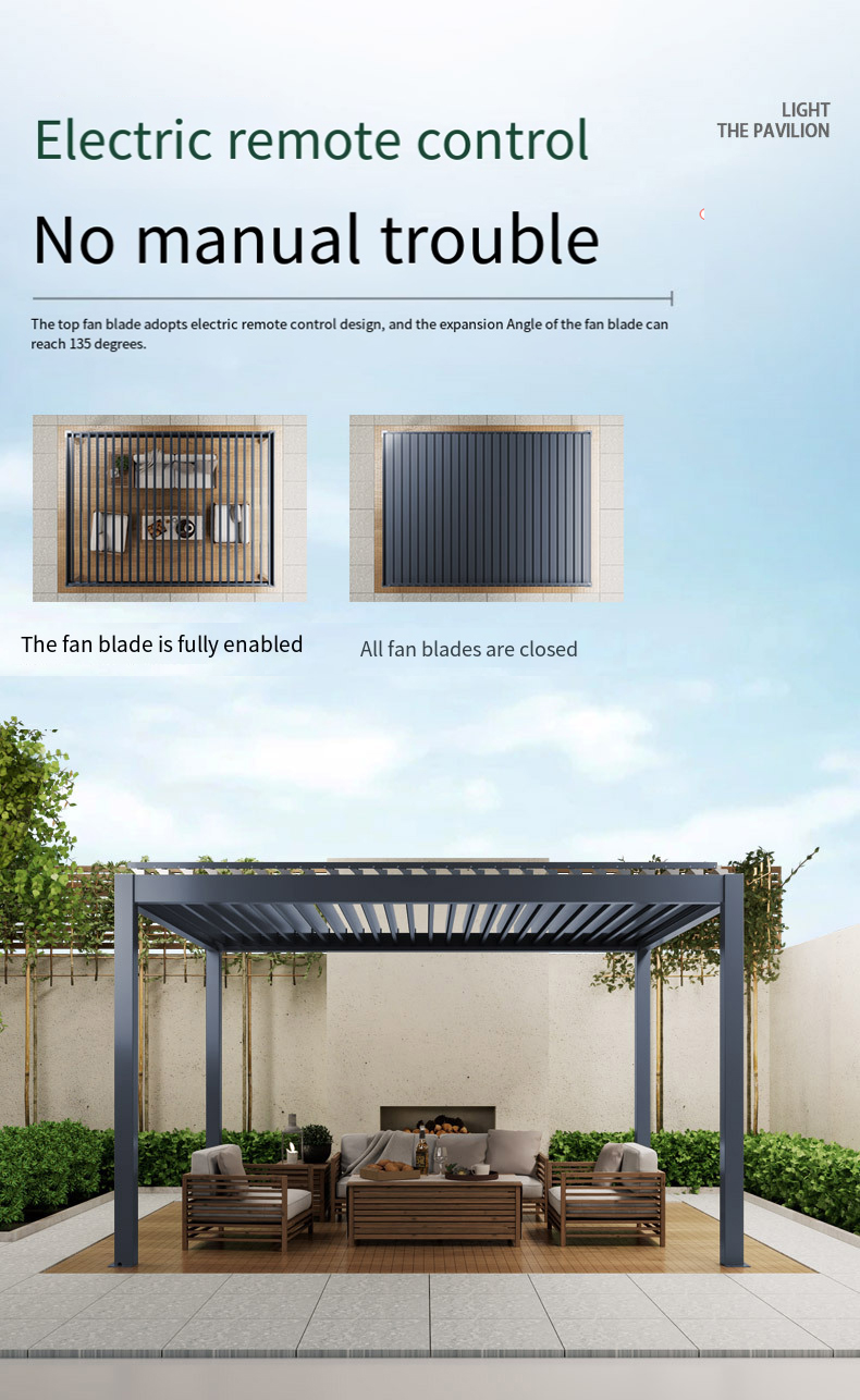 Aluminum Alloy Electric Louver Turning Pavilion Outdoor Pavilion With Stylish Courtyard Shade Design
