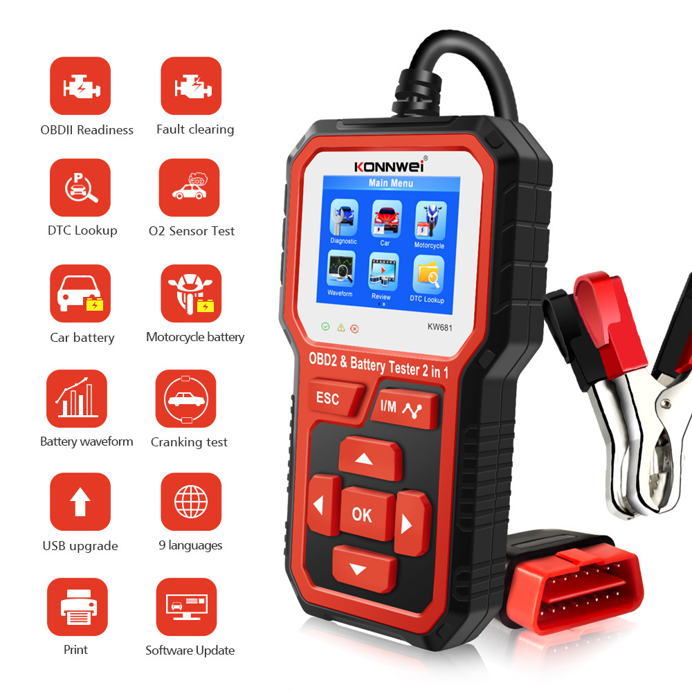 ABS 12V 2.4in TFT Car Battery Tester OBD2 Scanner 2 In 1 CCA
