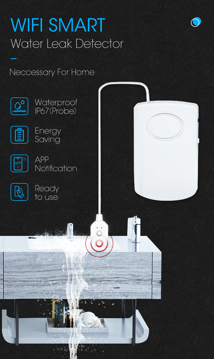 FCC Certificate Smart Home Water Leak Detector , Tuya Water Leak Sensor