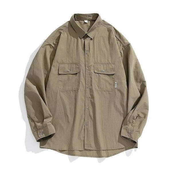 Buy cheap Custom Logo Top Loose Long Sleeve Shirt Tooling Double Pocket Men′s Shirt from wholesalers