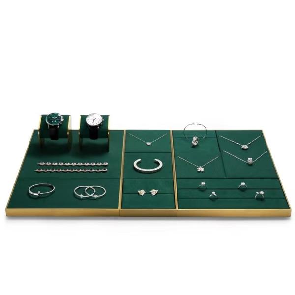 Dark Green Suede Luxury Jewelry Tray Pendant Earring Bangle Necklace Storage