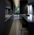 Apartment Black Wood Grain Kitchen Cabinets Melamine Dark Grey Wood Grain