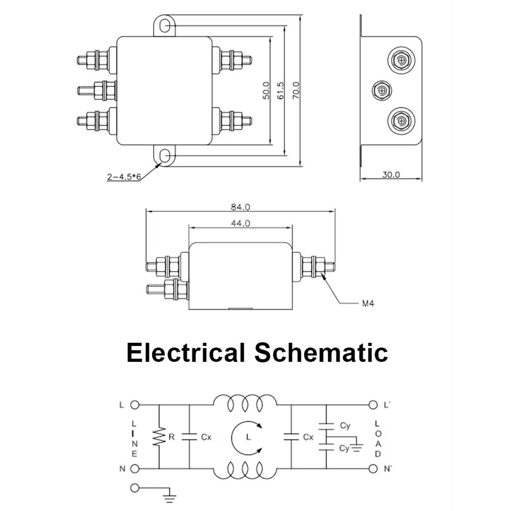 Enhanced 20A AC/DC Single Phase EMI Filter Wide Frequency Range Of 150KHz-30MHz