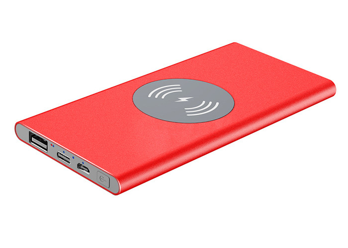 Red Usb C Power Bank , Customized Logo Portable Wireless Charger Power Bank
