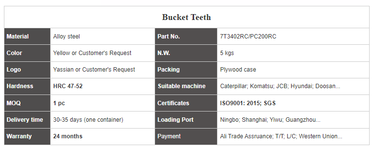 7T3402RC Excavator Bucket Teeth Alloy Steel Heavy Duty Bucket Teeth Rock Teeth