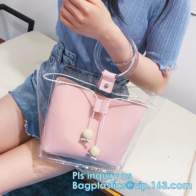 Semi Clear Plastic Gift Bags With Brown Handle Wedding Gift Packaging Bags Birthday Handbag Party Favors PP Gift Wrap