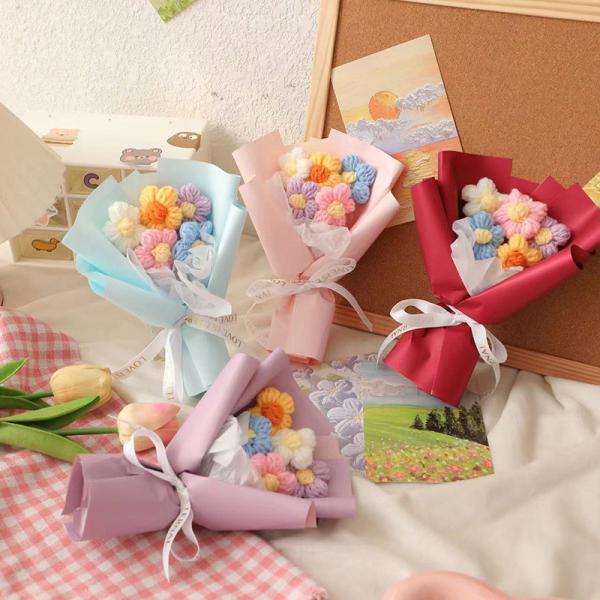Handmade Puff Stitch Mini Knit Bouquet Cute Yarn Flower Gift for Her Bestie’s