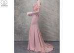 Pink V Neck Mermaid Prom Dress Lotus Leaf Sleeve Top Heavy Beading Backless