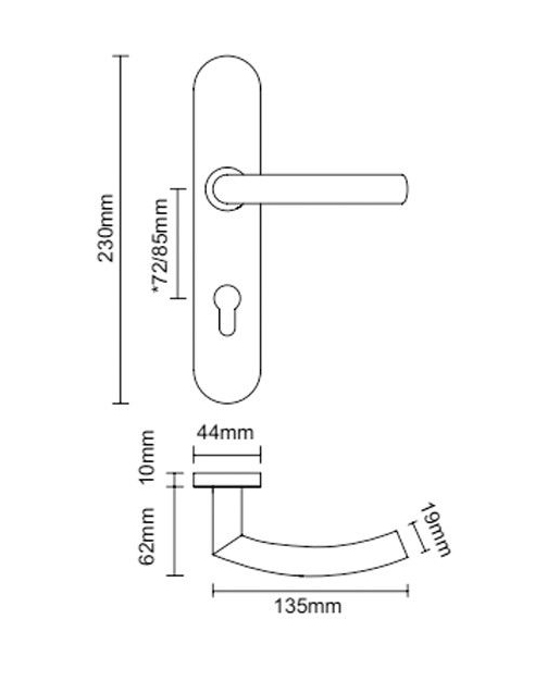 SIZE-EN1906 door handle sets with spring loaded plate