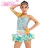 Buy cheap Gold Metallic Edged Hip Hop Dance Costumes Tiered Wire Hem Skirt Sequins Bodice with Flowers Trims from wholesalers
