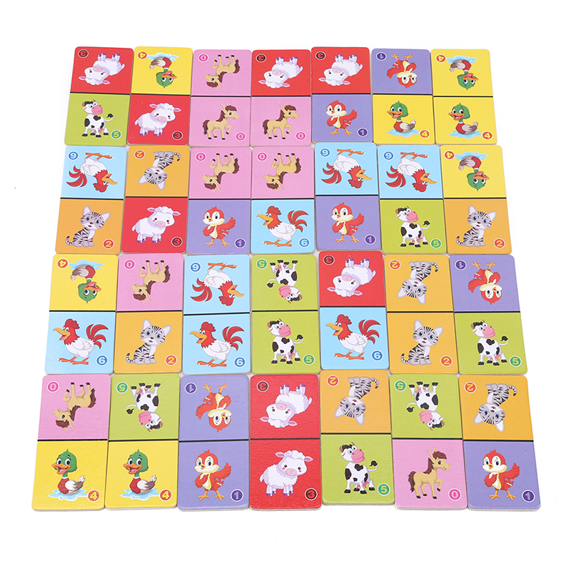 Cartoon Animal 4cm Wooden Domino Blocks Building Puzzle Toy