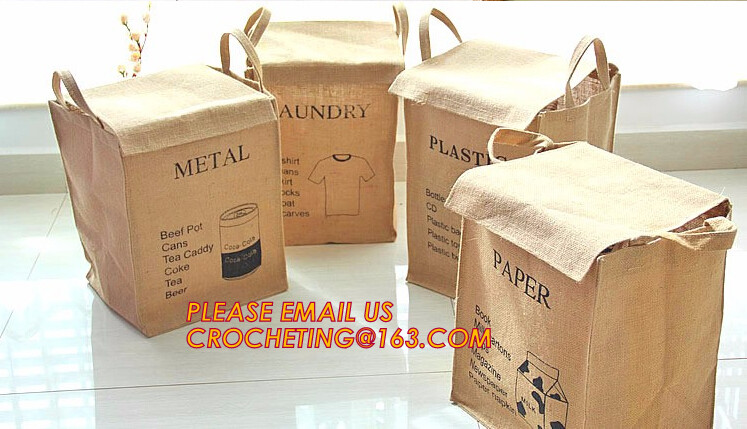Jute material small toy storage basket,Printing set of 3 Jute storage basket ,storage bin , laundry basket bin bagease