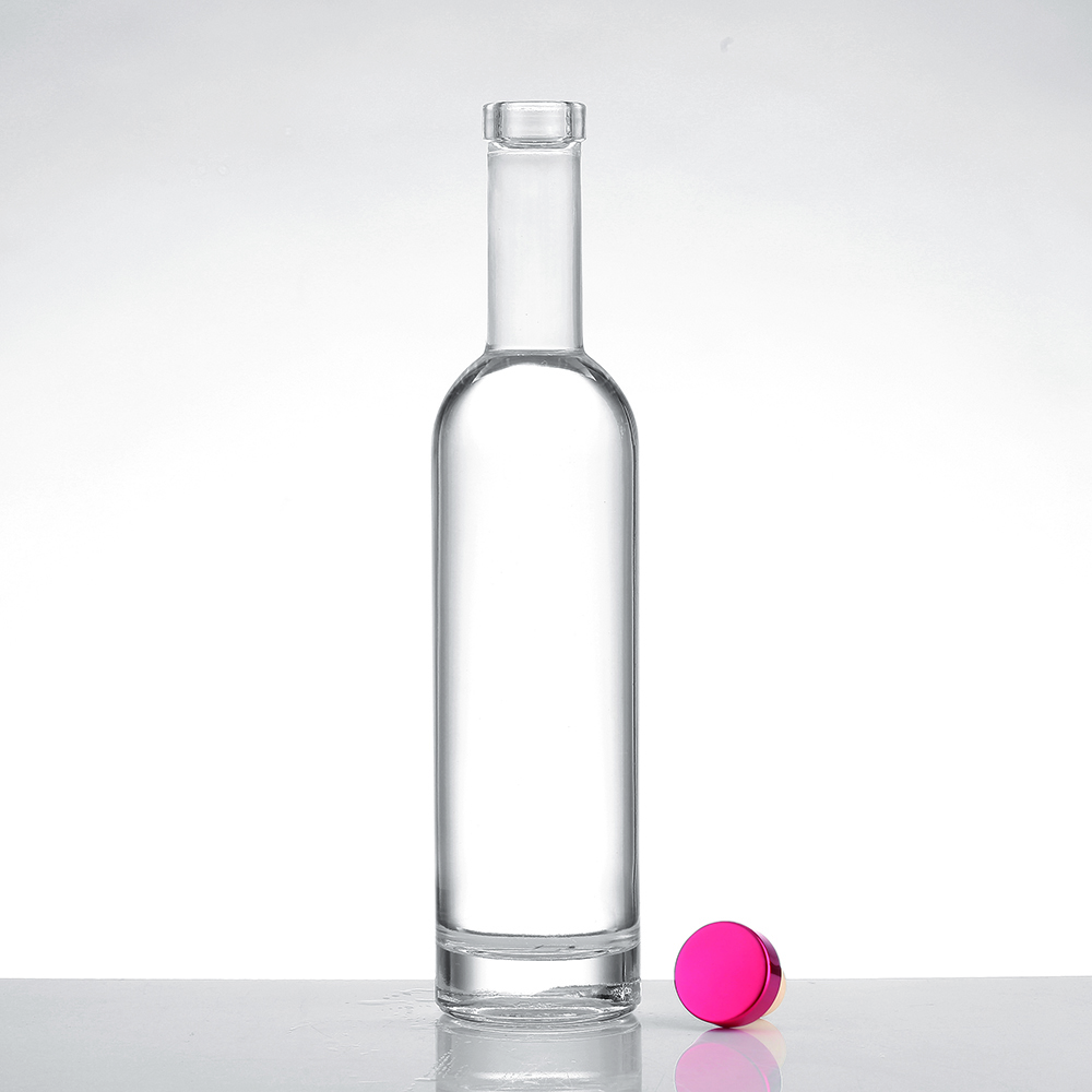 280ml Capacity Transparent Glass Whisky Bottle with Decal Surface Handling and Cork