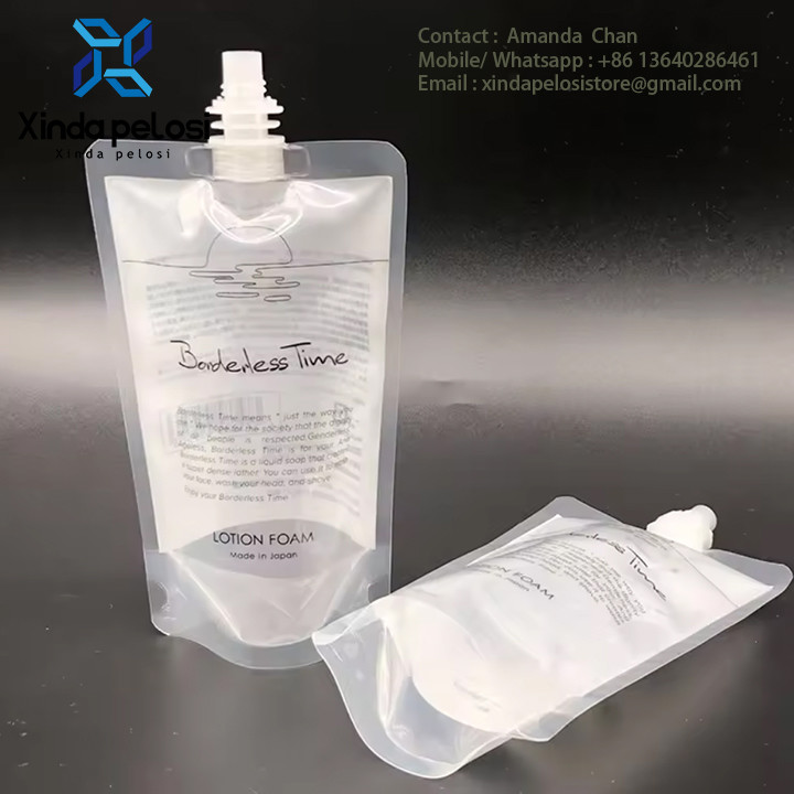 Custom Printed Plastic Placing Single Clear Stand Up Pouch Liquid Bags With Spout