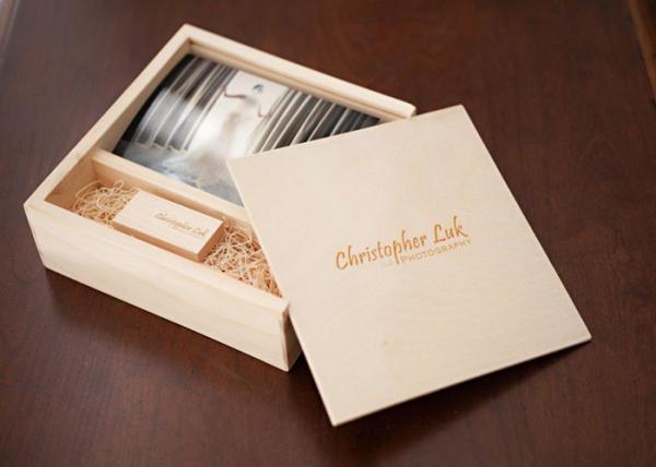 Sliding Lid Wooden Photo Frame Box , Wooden Photo Memory Box With Wooden USB