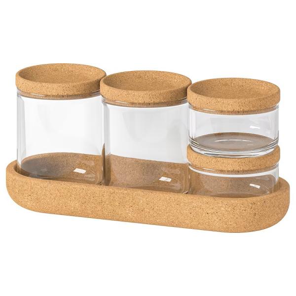 Buy cheap Set Of 5 Storage Glass Jars With Cork Lids And Cork Tray Eco-Friendly from wholesalers