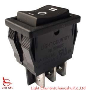 China Factory Reliable RB DPDT Rocker Switch, 21*15mm, ON-OFF-ON, Black/Red, 6A 250V on sale
