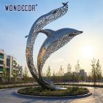 Large outdoor park metal art hollow lines dolphin stainless steel sculpture